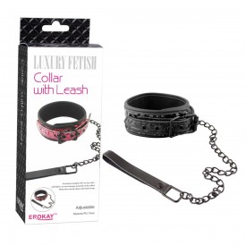 Чёрный кожаный ошейник с поводком Collar With Leash